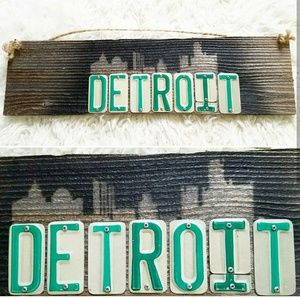 Handmade Detroit Skyline License Plate Sign
